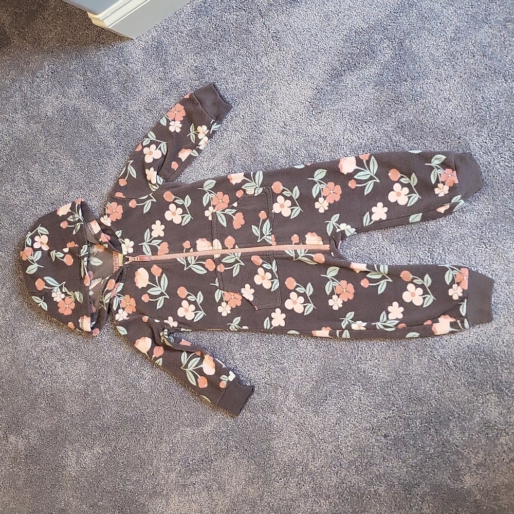 Fleece hooded floral jumpsuit